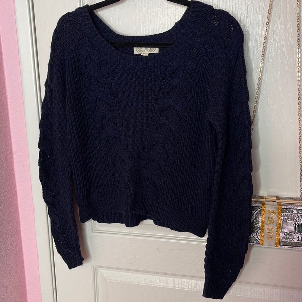 Free People Dark Blue Crop Sweater